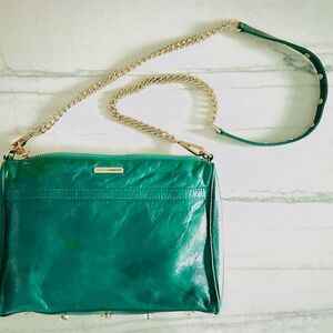 Rebecca Minkoff Quilted Leather Crossbody Bag – Emerald Green Gold Chain